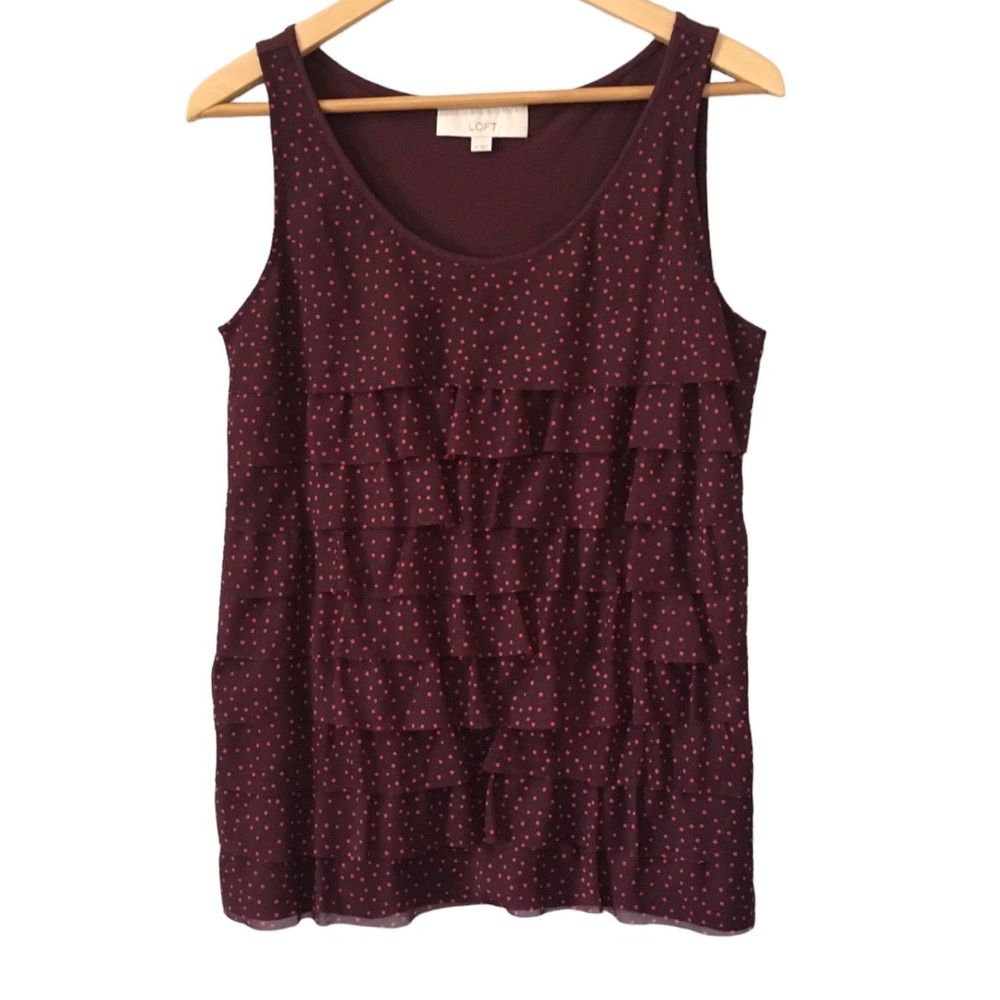 Ann Taylor Loft Maroon Dots Sleeveless Scoop Neck Casual Summer Tank Top M